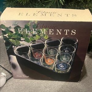Classic Elements Colorful Shot Glass Set with Black Tray vintage